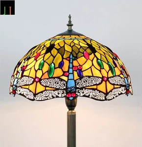 New Arrival JT Tiffany Stained Glass Dragonfly Style Large Shade Floor Lamp Home - Picture 1 of 11