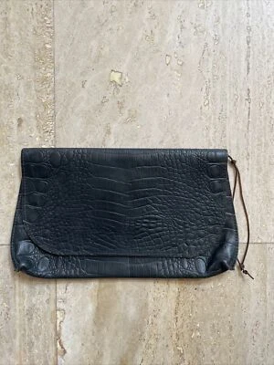 Vtg Handmade B May Leather Croc Embossed Clutch or Cosmetic Makeup Bag - Image 1 of 4
