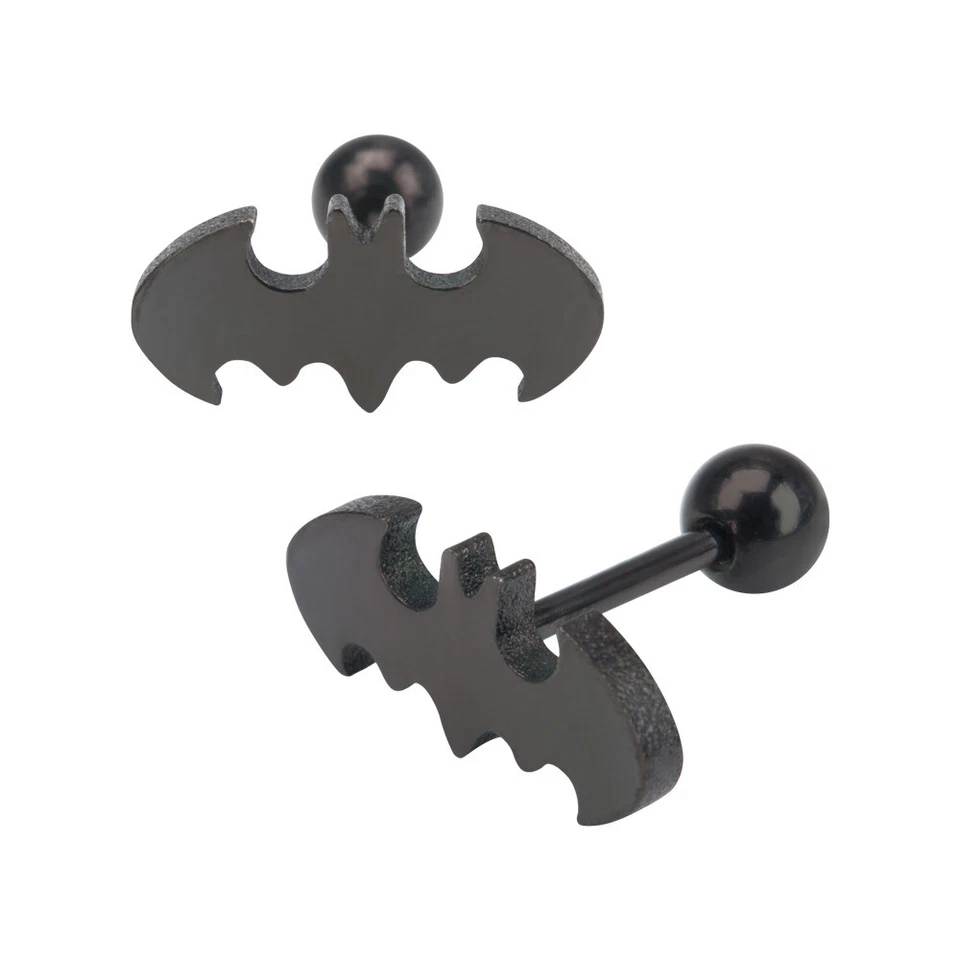 1 - 14 Gauge 5/8 Inch Black Stainless Steel Batman Logo Tongue Ring Barbell T286 - Image 1 of 1