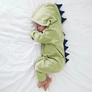 Baby Kids Newborn Hooded Jumpsuit Dinosaur Cute Bodysuit Romper Boy Girl Clothes - Picture 1 of 17