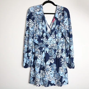 Vestido Mameluco Lilly Pulitzer Riza Manga Larga Marea Media Azul Marino Ramo Cuello en V - Imagen 1 de 6