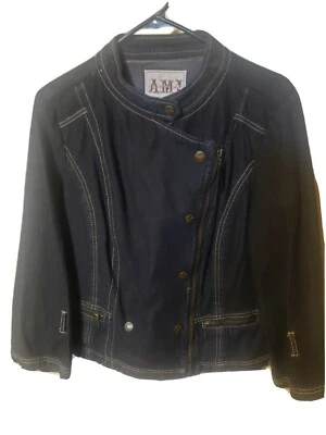 Womens AMI Moto Style Dark Denim Jacket Sz L - Image 1 of 4