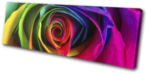 Colourful Rainbow  Rose Flower Floral SINGLE CANVAS WALL ART Picture Print - Picture 1 of 1