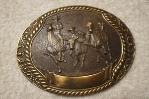 1980 Steven L. Knight Solid Bronze Rodeo, Western Belt Buckles-Steer Wrestling - Picture 1 of 2