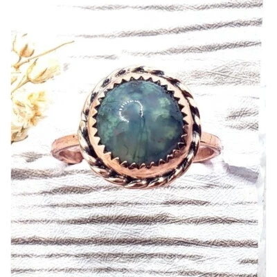 Anel de cristal de ágata musgo joias de cristal de cobre - Imagem 1 de 4