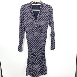 Boden Women Size 10 Dress Long Sleeve V Neck Wrap Blue White Polka Dot Stretch - Picture 1 of 9