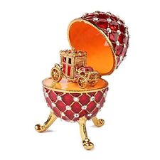 QIFU Vintage Red Imperial Faberge Egg Style Collectible with Mini Royal