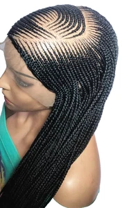Black Braided Wig Lemonade Cornrow Braids Full Lace Baby Hair Fulani Braids - Picture 1 of 18