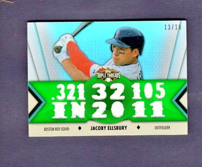 2012 TOPPS ТРОЙНОЙ НИТКИ ДЖЕРСИ НАШИВКА РЕЛИКВИЯ ИЗУМРУД JACOBY ELLSBURY RED SOX #/18 - Изображение 1 из 2