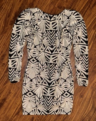 Vestido The Population Lentejuelas Glam Manga Larga Vestido de Fiesta Figura Favorecedor Talla L Foto 1 de 4