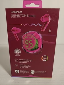 New Acellories Gemstone Pink Supreme Sound LED Digital Display Bluetooth Earbuds - Picture 1 of 4