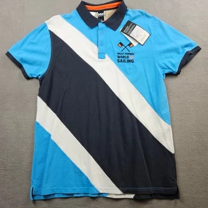 Helly Hansen Polo Shirt Size XL World Sailing Azure Blue Nautical Colorblock - Picture 1 of 8