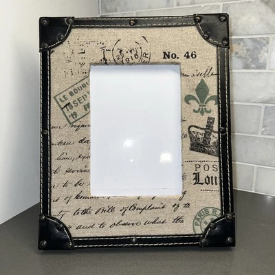 MARCO DE IMITACIÓN DE CUERO MARRÓN VINTAGE CON RIBETE DE CABEZA DE CLAVO Y ALFOMBRILLA DE LONA ESTAMPADA 5X7 Foto 1 de 4