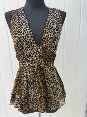 Auténtico Dolce & Gabbana Seda Leopardo Estampado Cuello en V Peplum I 40 EE. UU. 4 Foto 1 de 4