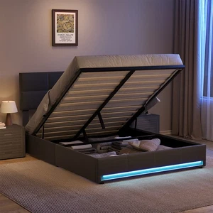 POLSTERBETT 160×200cm Bettgestell Doppelbett mit USB/LED Bettrahmen Stauraum - Bild 1 von 41