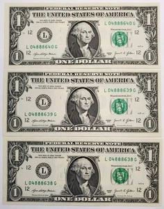 Drei Lucky 888 aufeinanderfolgende 1 $ One Bills ausgefallene Seriennummer Serie 2021 - Bild 1 von 2