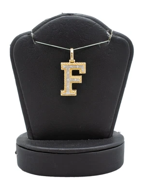 (MA4) Colgante de diamantes con letra "F" de oro de dos tonos de 10K .045 ctw 3,6 gramos 1-1/4" Foto 1 de 4