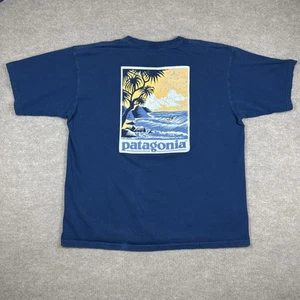 Vintage Patagonia Shirt Mens XL Navy 90s Art Art Surf Wave Beneficial Ts Hawaii - Picture 1 of 10