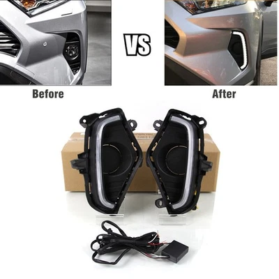 Pair Daytime Running Lights DRL Fog Lamp Turn Signal For 2019-2022 Toyota RAV4 - Image 1 of 4