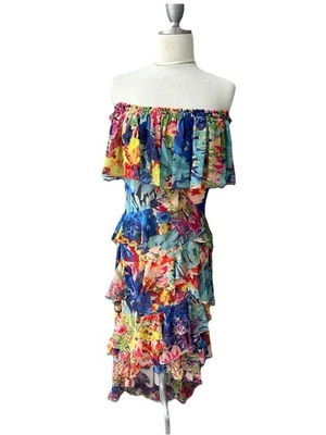 Badgley Mischka Size 8 High Low Maxi Dress Floral Ruffles Designer - Image 1 of 4