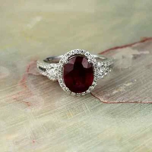 4.60 Ct Oval Cut Natural Ruby & Diamond Anniversary Ring 14k White Gold Size 6 - Picture 1 of 4