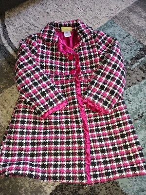 ABRIGO PENELOPE MACK Formal Tweed Cuadros NIÑAS 6 Años Borde con Volantes Rosa Negro Foto 1 de 3