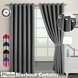 Thick Thermal Blackout Curtains Ready Made Eyelet Ring Top Curtain Pair Tiebacks - Picture 1 of 85