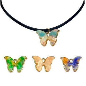 Black Velvet Choker with MOP Butterfly Charm Necklace - Picture 1 of 6