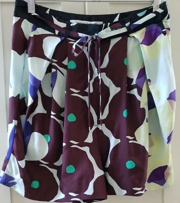 Pantalones Cortos DIANE VON FURSTENBERG Seda Cintura Alta Negro Marrón Teal Púrpura Crema Talla 4 Foto 1 de 4