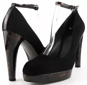 $280 STUART WEITZMAN BRACELET Black Suede Designer Ankle Strap Platform Pumps 10 - Picture 1 of 4