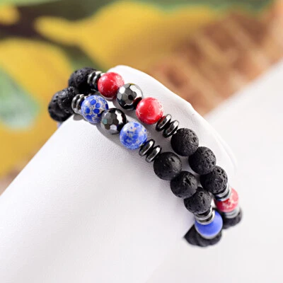 Natural Lava Volcanic Stone Bracelet Emperor Stone Spacer Beaded Elastic Jewelry - Image 1 of 4