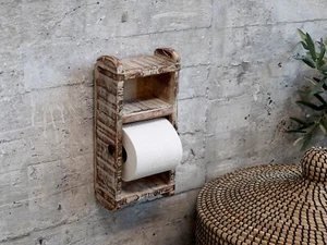 Toilettenpapierhalter Holz Unikat Toilettenpapierständer Retro Weiß Ziegelform - Bild 1 von 2