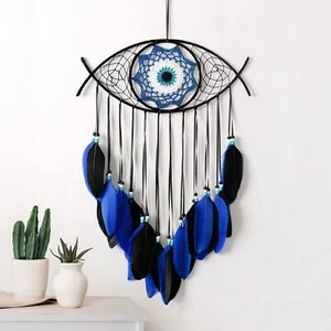 Evil Eye Dream Catcher-Blue Black Dream Catchers Handmade Feather Evil Eye Wa... - Picture 1 of 7