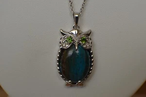 13.10ct Peruvian Opalina/Chrome Diopside 20" Owl Chain Platinum over Fine Silver - Picture 1 of 11