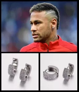 Men’s/Boy’s: NEYMAR Brazil - 18ct White Gold Plated Cubic Zirconia Earrings - Picture 1 of 7