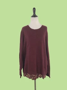 New J Jill Sweater L Burgundy Red Knit Top Back Button Paisley capsule mature - Picture 1 of 7