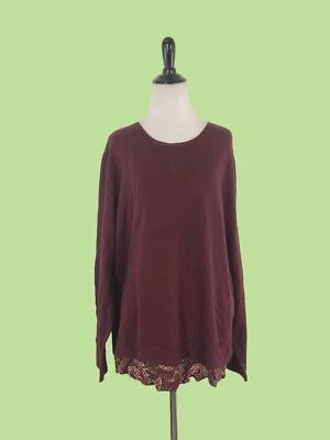 New J Jill Sweater L Burgundy Red Knit Top Back Button Paisley capsule mature - Image 1 of 4