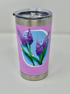 Taza pintada a mano LILA tema púrpura sobre taza de pinta de lavanda, 16 oz de viaje acero inoxidable - Imagen 1 de 7