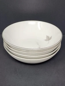 Set of 4 Mikasa Silver Maple Cereal Soup Bowls 6-1/2" White China Gray - Picture 1 of 7