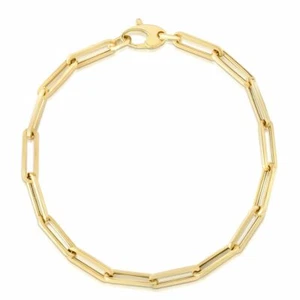 4mm Paperclip Link Bracelet Real 14K Yellow Gold 7.5" - Picture 1 of 2