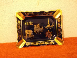 VINTAGE SOUVENIR LIMOSOS PROCELAIN PARIS GOLD TRIM ASHTRAY - Picture 1 of 4