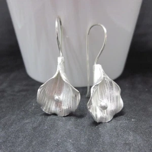925 Fine Sterling Silver Earrings Ethnic Gorgeous 3D Flower & Leaf Nature like - Picture 1 of 7