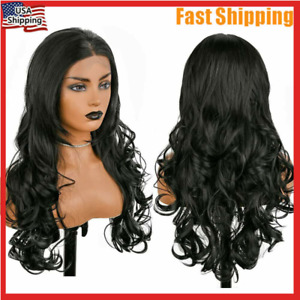 Women's Long Curly Wavy Wigs Dark Black Ladies Costume Synthetic Brazilian Hair