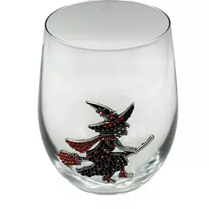 Copa de copa de vino transparente sin tallo bruja voladora diamantes de imitación con joyas de Halloween nueva - Imagen 1 de 8