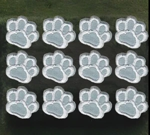 Grey Dog Paw Print Patch Embroidered Iron on Sew on Lot of 12 - Picture 1 of 2