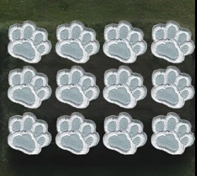 Grey Dog Paw Print Patch Embroidered Iron on Sew on Lot of 12 - Image 1 of 2