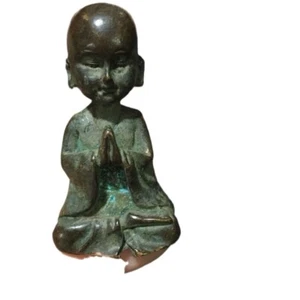 Art Vintage Chinese Little Monk Bronze Buddha Blessing Statue Figure Table Decor - Picture 1 of 5
