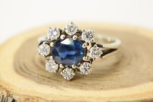 0.80 ct Brillant Ring 750 Gold 1.45 ct Saphir Diamanten VS G Lady Diana Größe 55