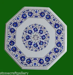 18" Marble Lapis Inlay Handicraft Inlay Coffee Table / Side End Table Home Decor - Picture 1 of 2