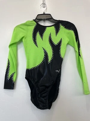 Dreamlight Rhinestone Competition Gymnastics Leotard Black/Lime Green BLING - Image 1 of 4